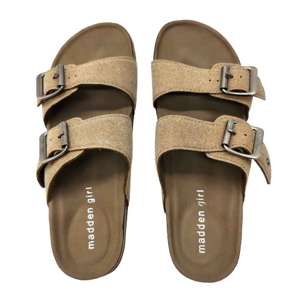 Madden Girl Sandals Shoes 6 Tan Nude Brown Safari Footbed Summer Vacation Comfy